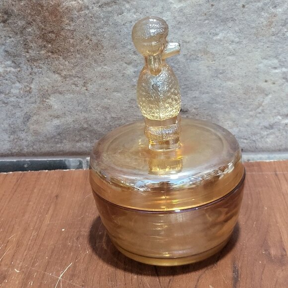 Vintage Carnival Glass Poodle Trinket Box Powder Dish Vanity Jar - Picture 8 of 11